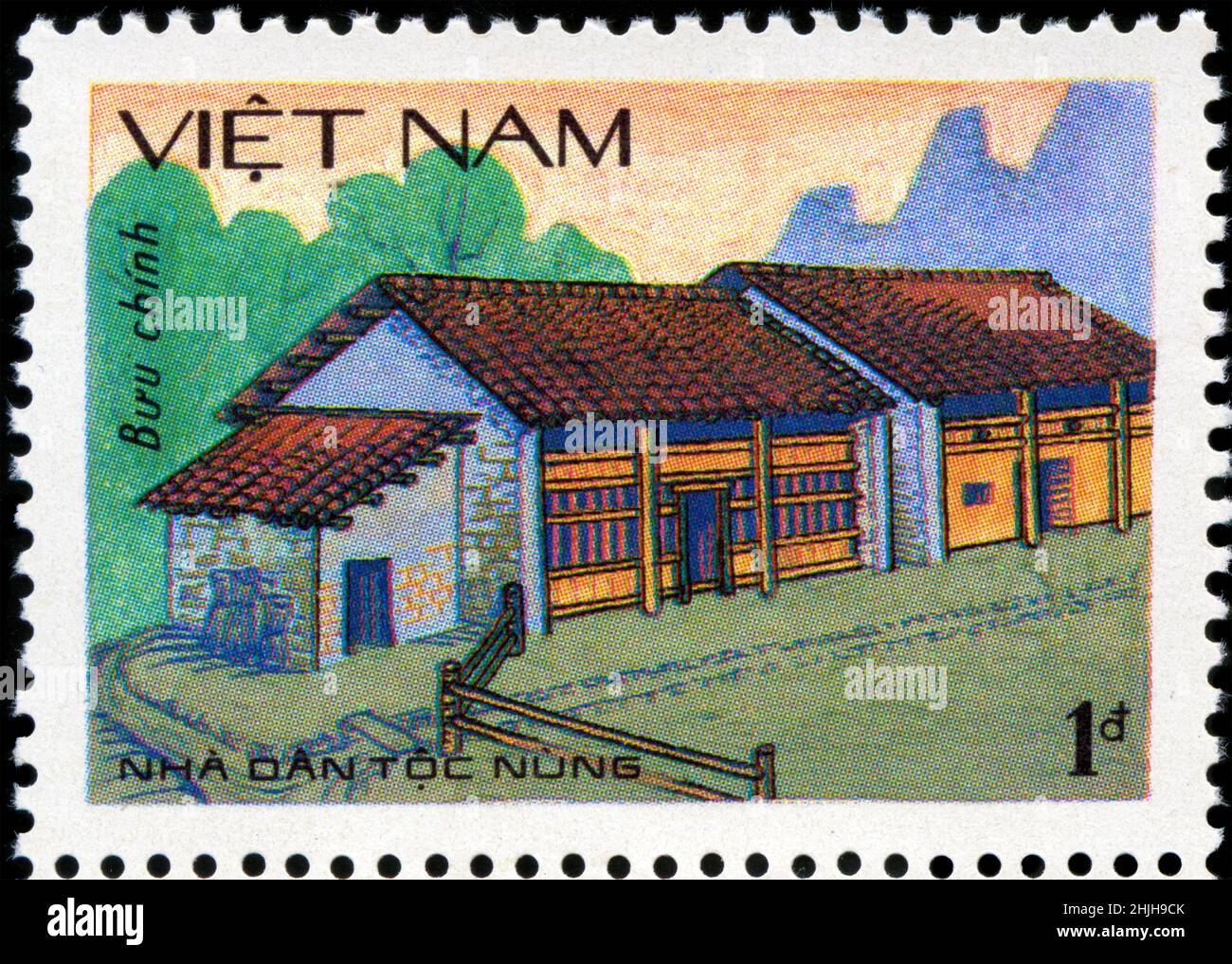 Postage stamp from Vietnam in the Traditional architecture of Vietnamese ethnic minorities series issued in 1986 Stock Photo