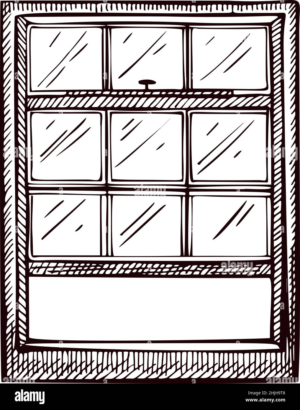 Opened window upward sketch isolated. Retro element inside wall in hand ...