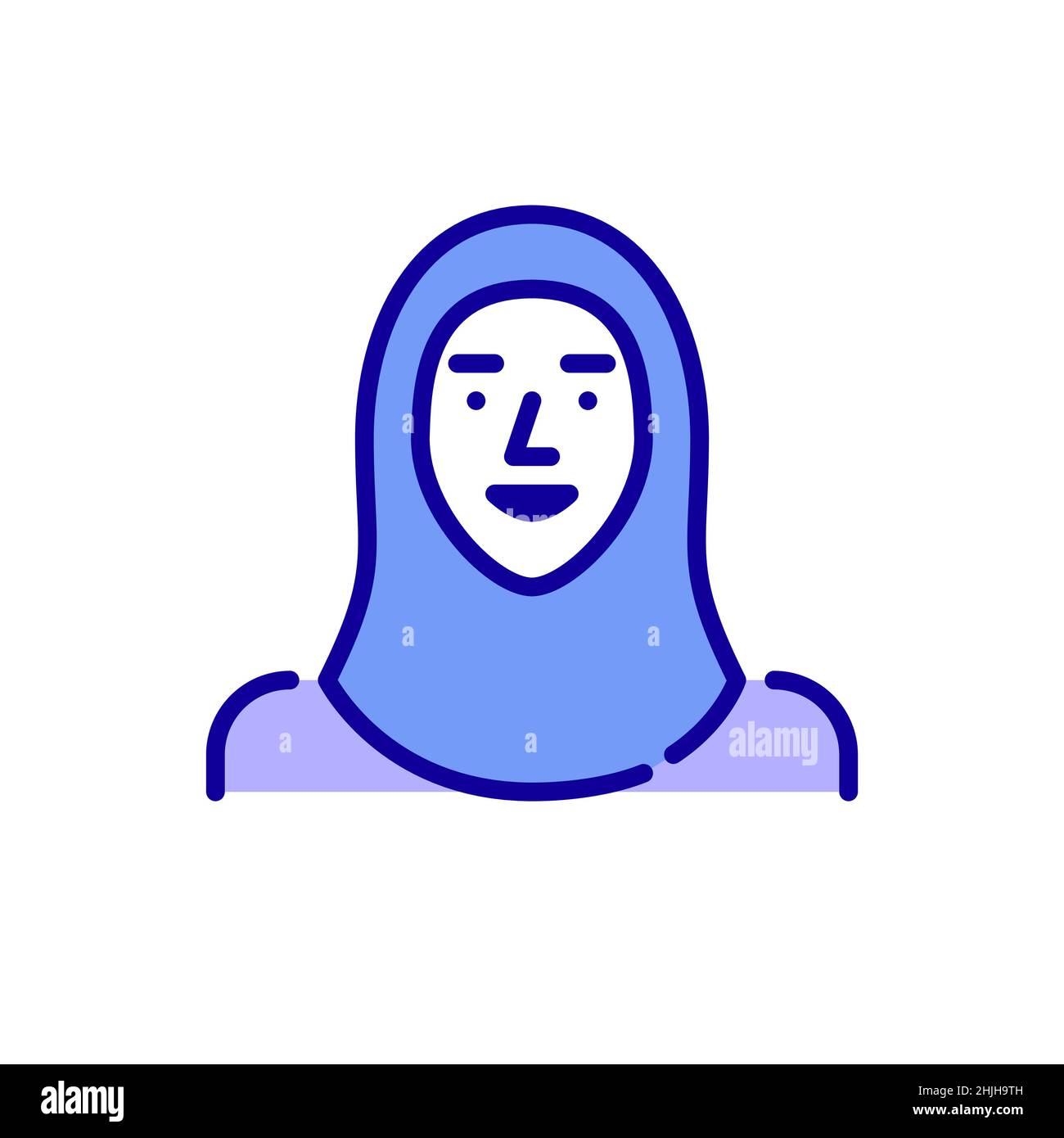 Muslim woman wearing a hijab. A person of Arab ethnical group. Pixel perfect, editable stroke color avatar icon Stock Vector