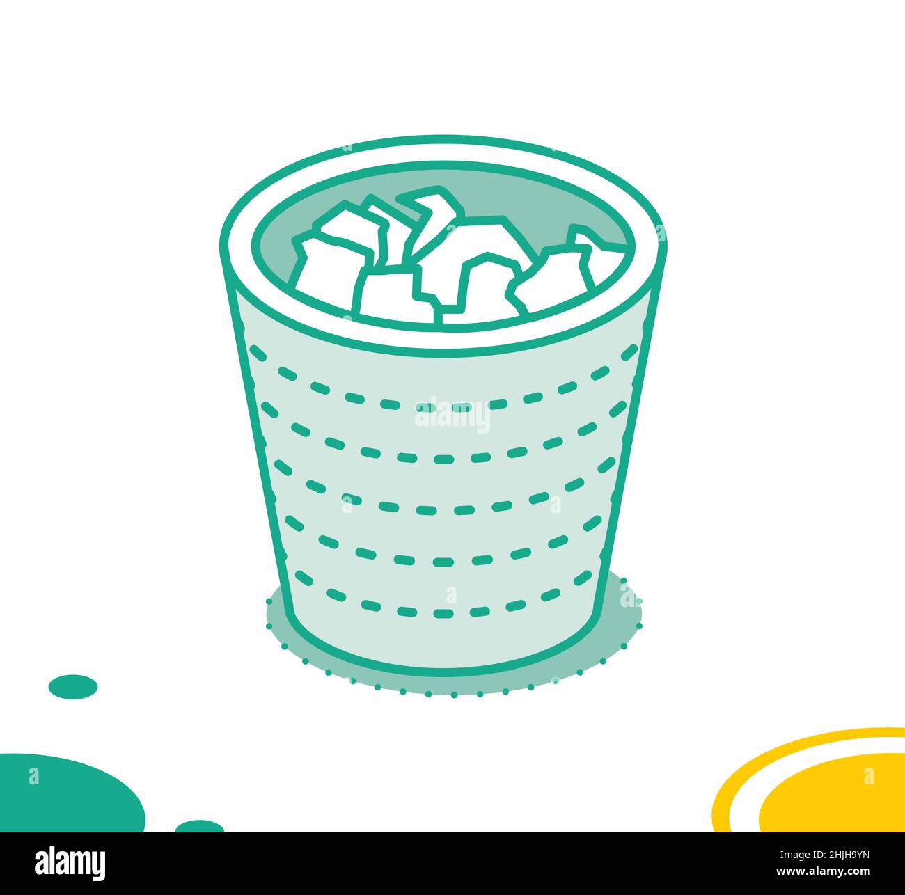 Recycle Bin Icon. Isometric Trash Can Icon with Papers. Vector Illustration. Stock Vector
