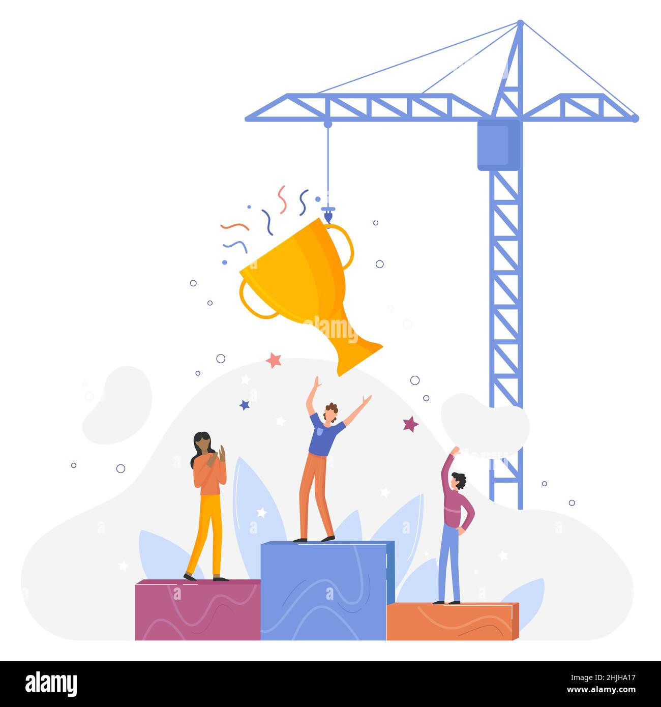 Business trophy, creative gold prize for work, goal achievement. Tiny