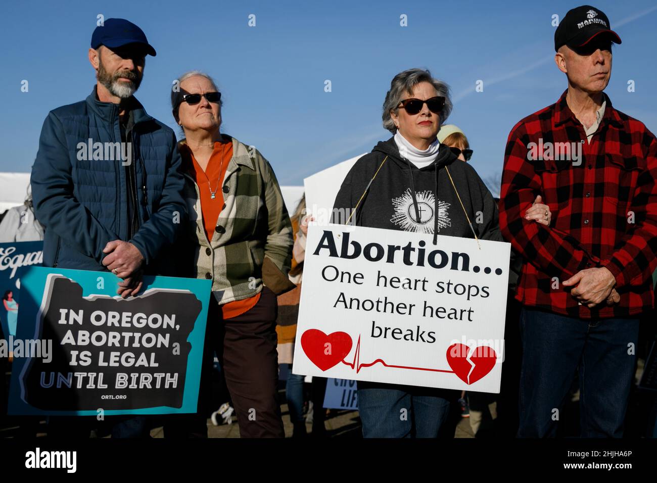 Salem, USA. 29th Jan, 2022. Several hundred anti-abortion activists rallied, sang, and listened to speeches in Salem, Oregon on January 29, 2022, on Oregon Right to Life's annual rally against Roe v Wade. (Photo by John Rudoff/Sipa USA) Credit: Sipa USA/Alamy Live News Stock Photo