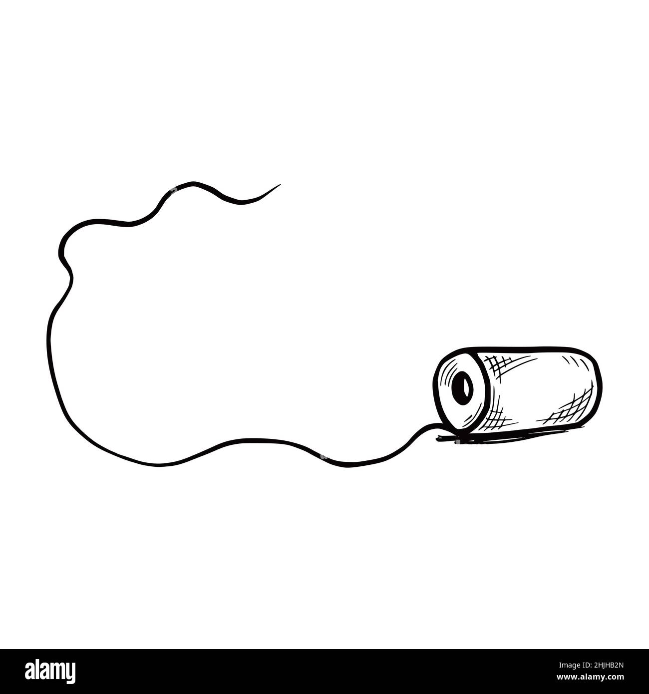 Hand drawn twine roll with thread. Sketch doodle style. Twine isolated