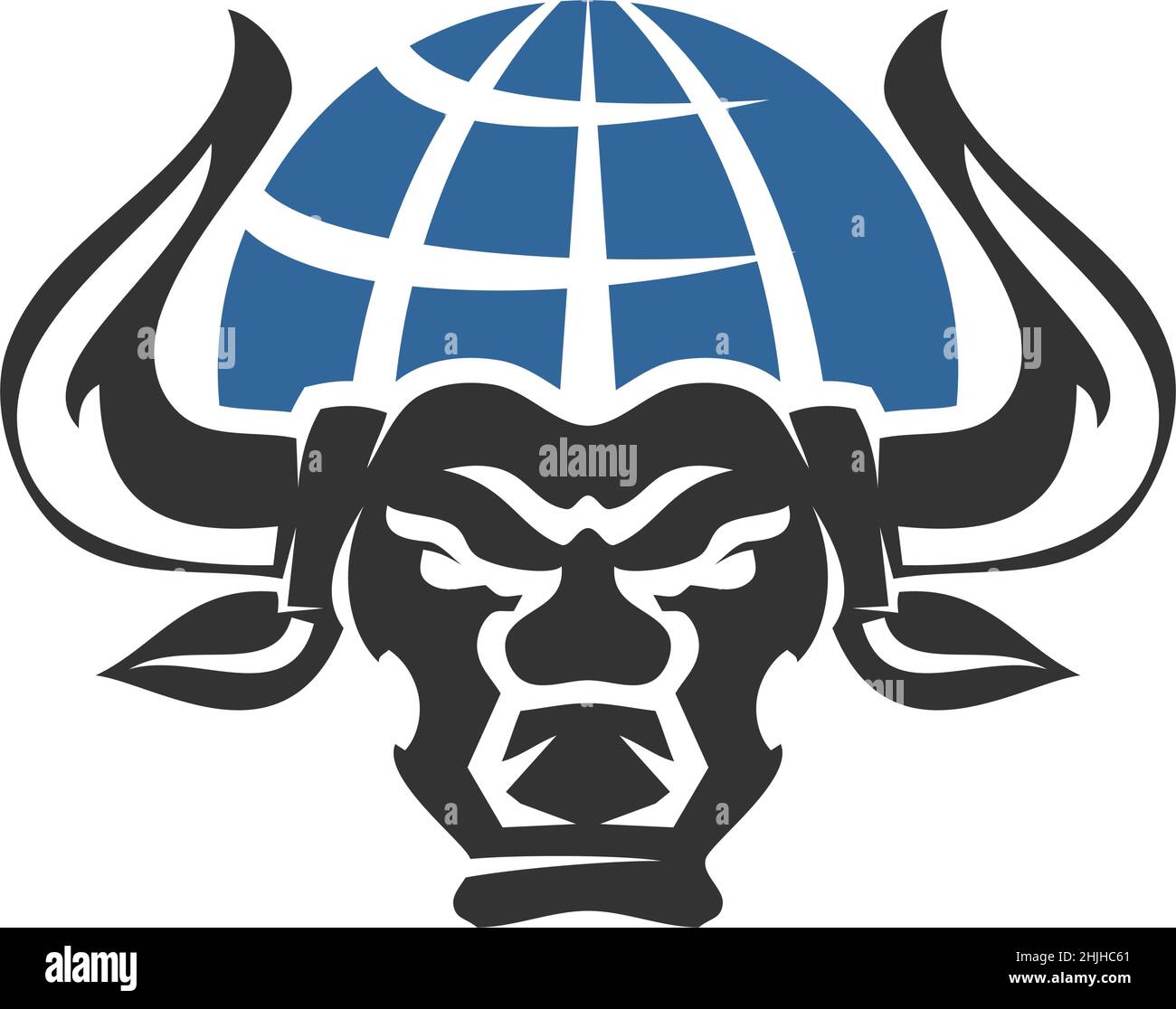 Bull Head with Global World Icon Illustration Brand Identity Stock Vector