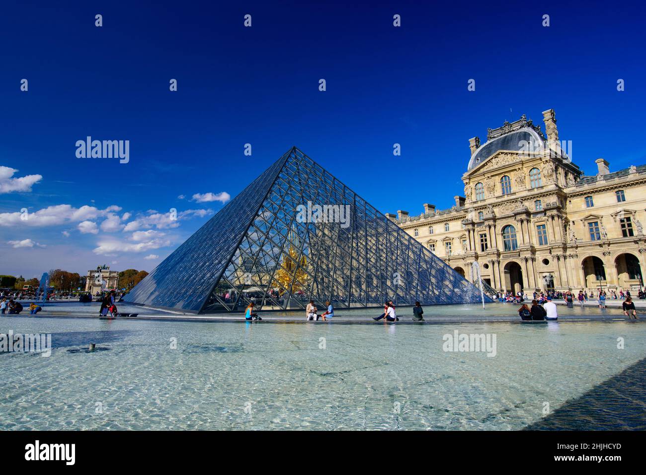 Louvre Museum (Musée du Louvre) with Pyramid in Paris, France, Europe Stock Photo