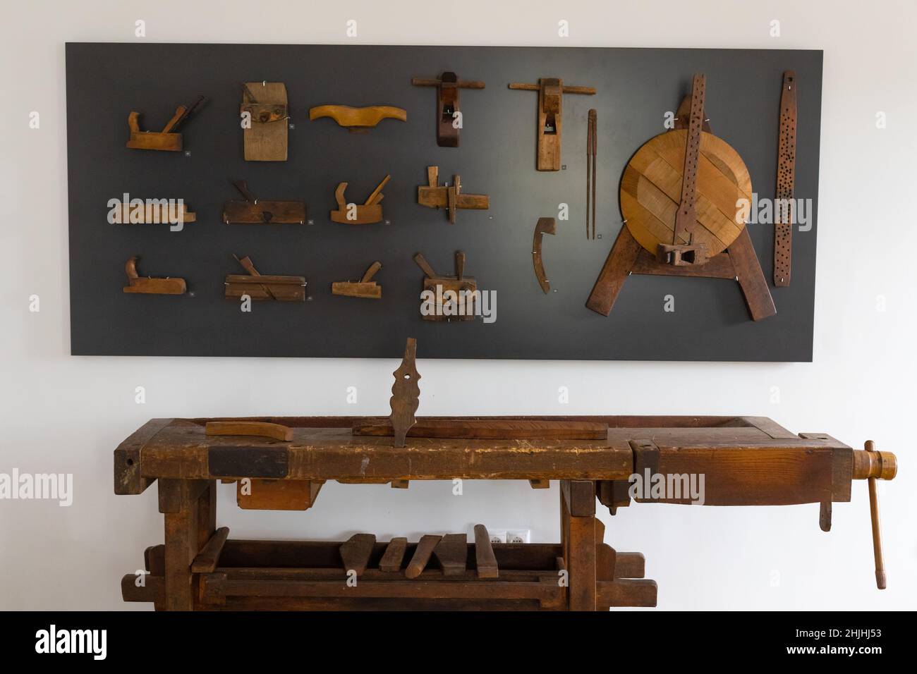 Historic wine making tools in a museum Stock Photo