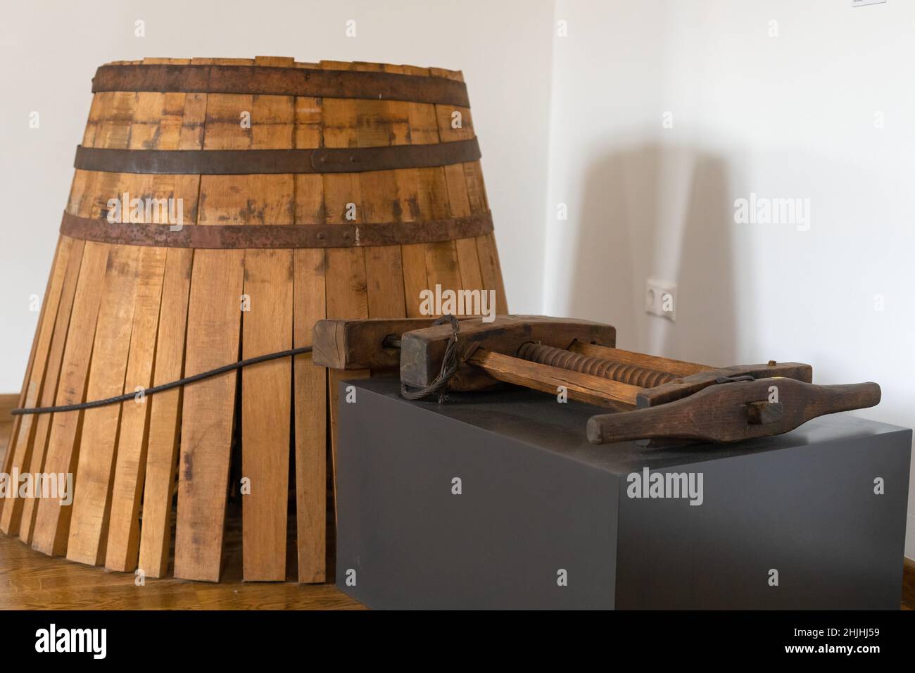 Historic wine making tools in a museum Stock Photo