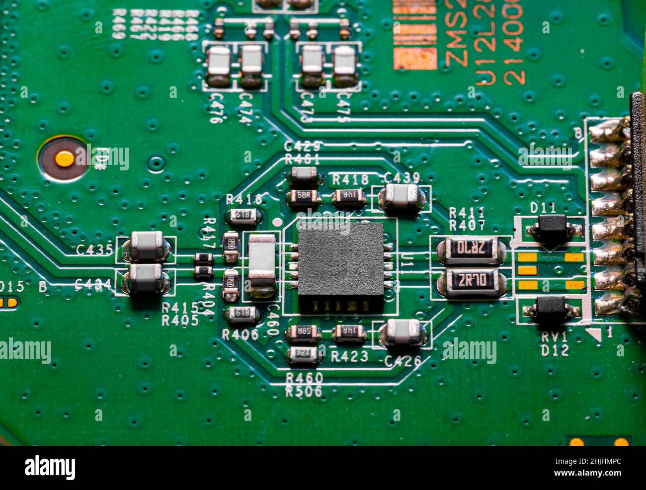 Macro Close up of components and microchips on PC circuit board Stock ...