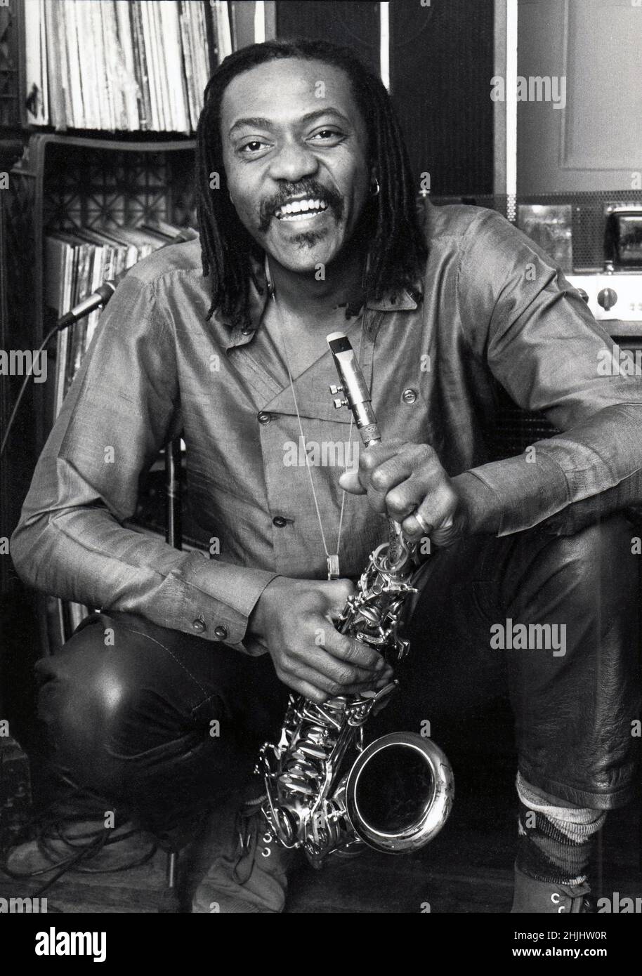 Posed posed portrait of OLIVER LAKE, jazz musician, saxophonist, composer and poet. In Brooklyn, New York. Stock Photo