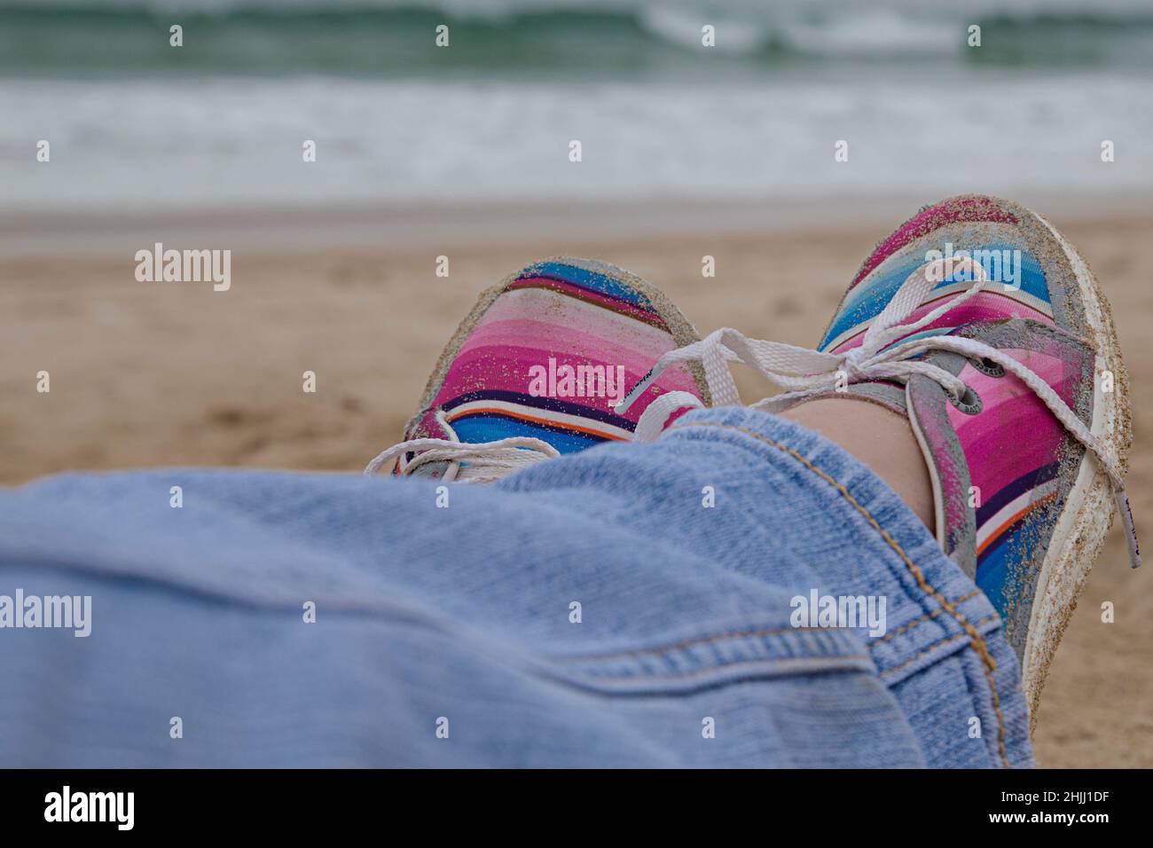 My point of view of my shoes on the beach... Stock Photo