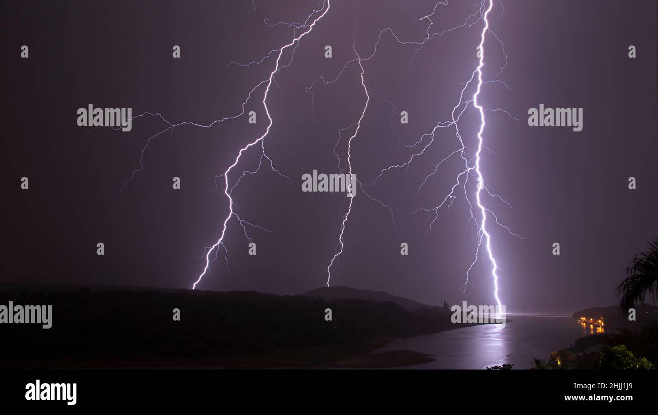 Lightning over Bonza Bay Beach Stock Photo