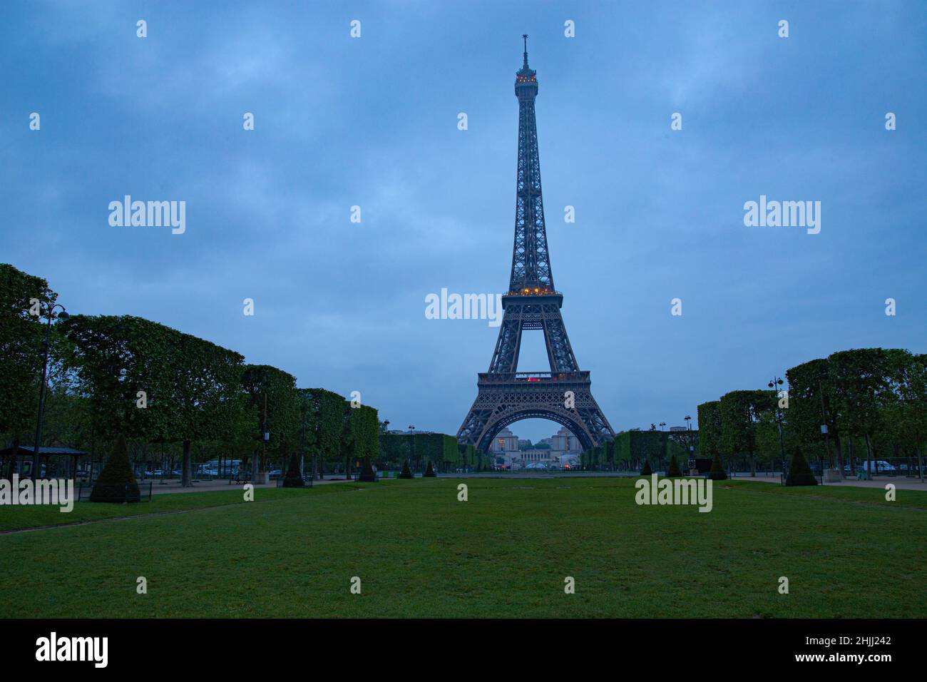 The Eiffel tower on a cold cloudy evening Stock Photo
