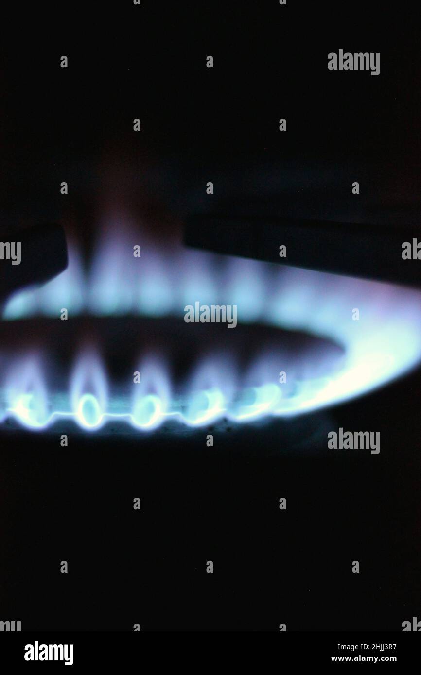Blue flame on the gas stove burner Stock Photo Alamy