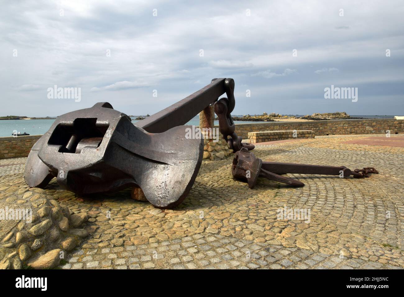 The anchor of the supertanker Amoco Cadiz in Pouldamezeau, France. This tanker collapsed on the coastline in 1978, hence a catastrophic oil slick. Stock Photo