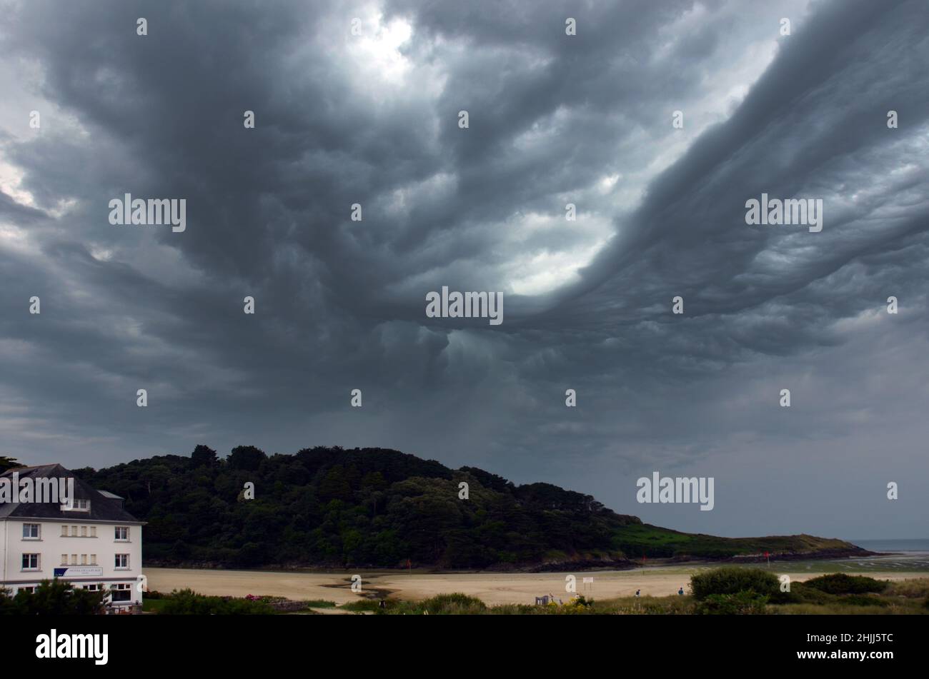 A storm is coming on the beach of Sainte Anne la Palud, near Douarnenez in Brittany. Stock Photo