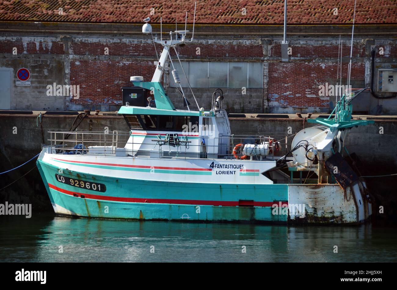 A trawler in the port of Lorient, Brittany. Lorient is the secong french fishing port after Boulogne sur mer in northern France. Stock Photo
