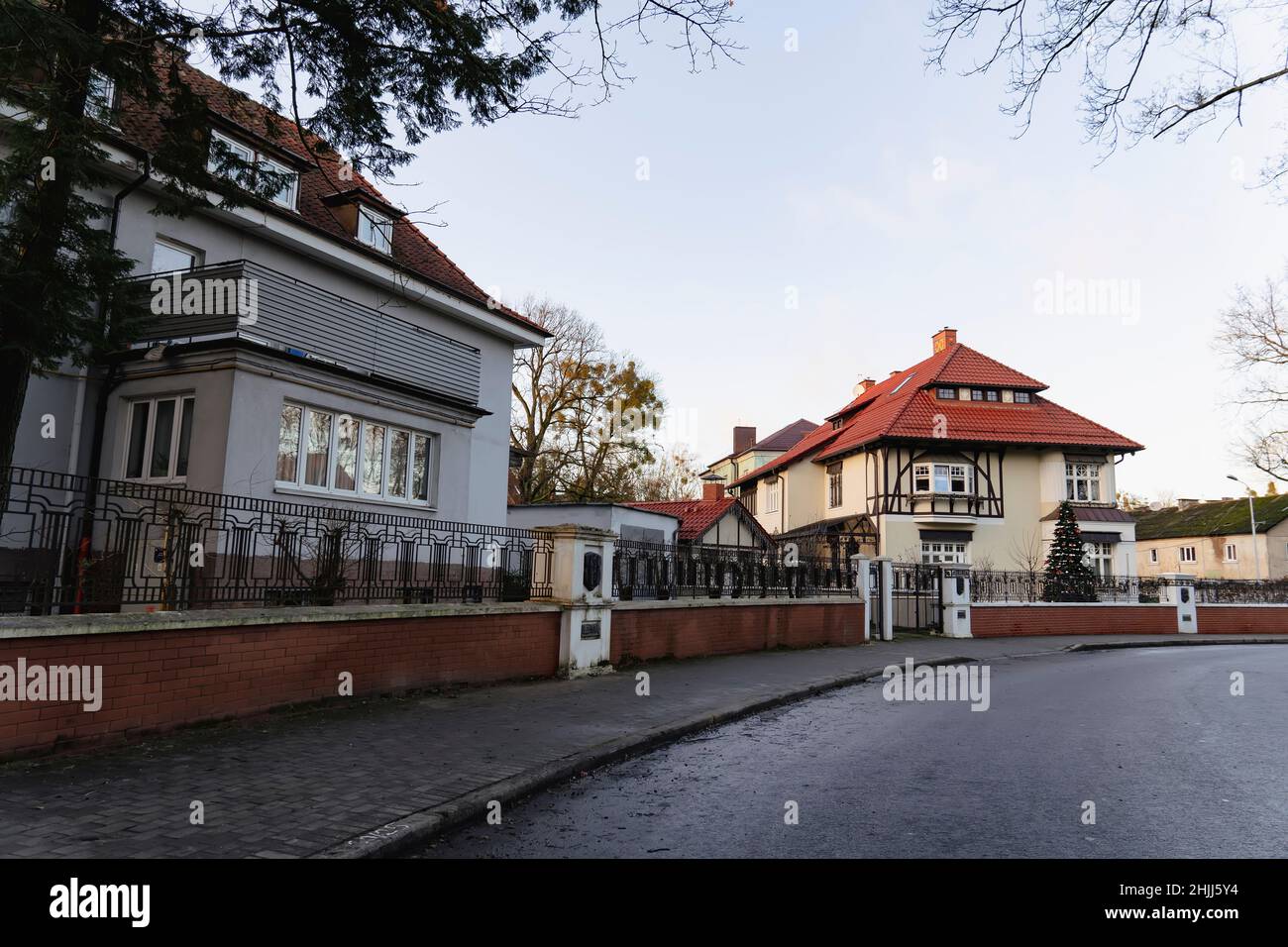 KALININGRAD, RUSSIA December 16, 2021 An old neighborhood with private houses in Kaliningrad