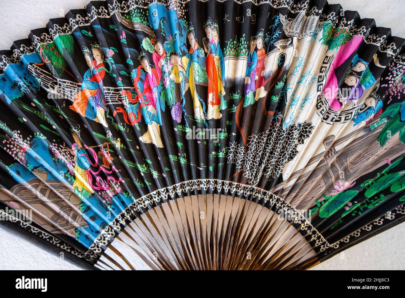 traditional asian paper fan with kimono Stock Photo