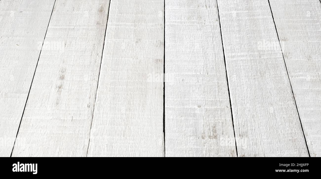 White painted Wooden planks empty table perspective. Stock Photo