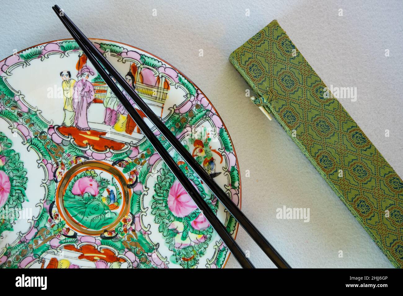 traditional asia dishware with chopsticks Stock Photo