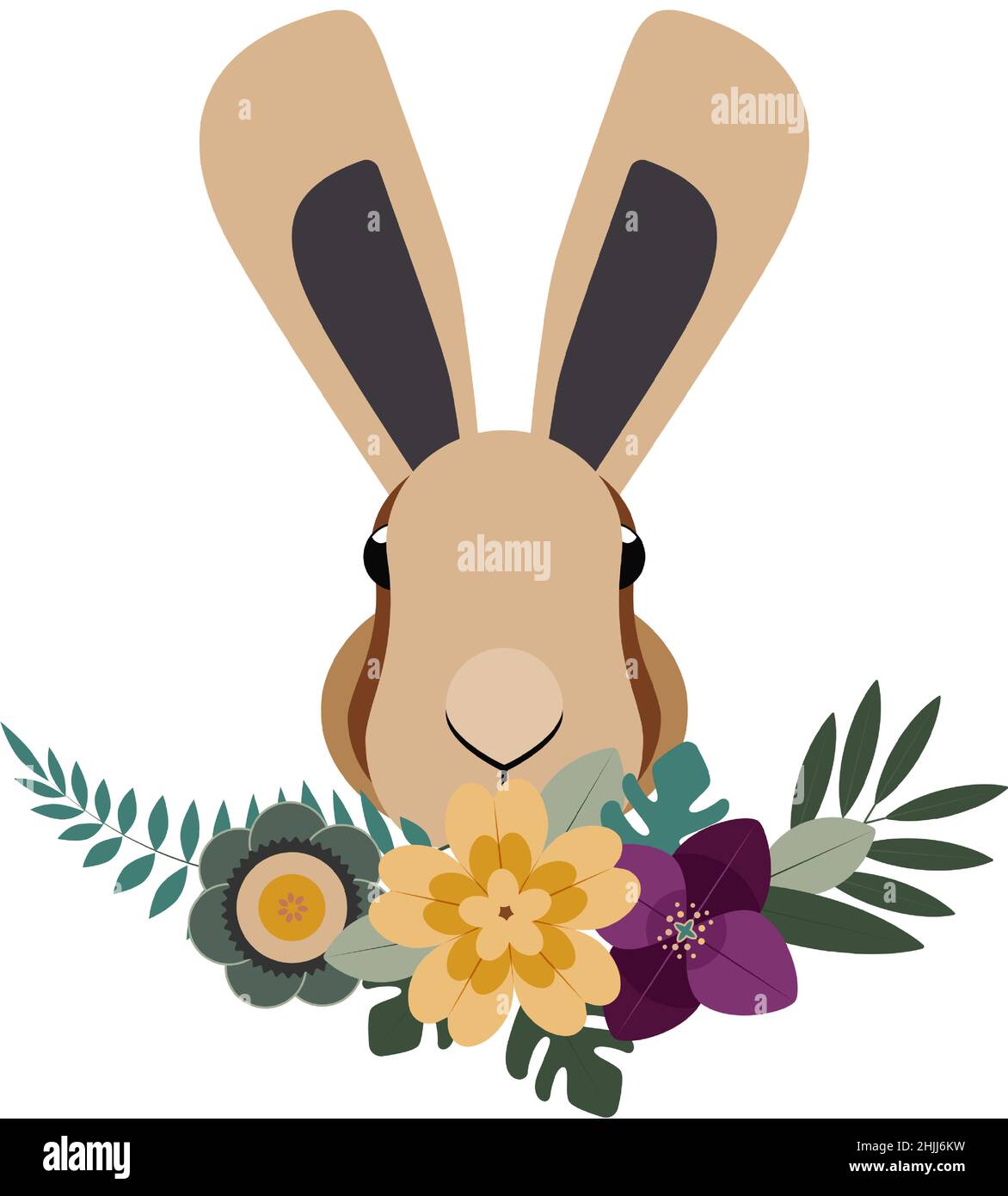 Rabbit with flower crown. Rabbit character, flower crown stickers Stock