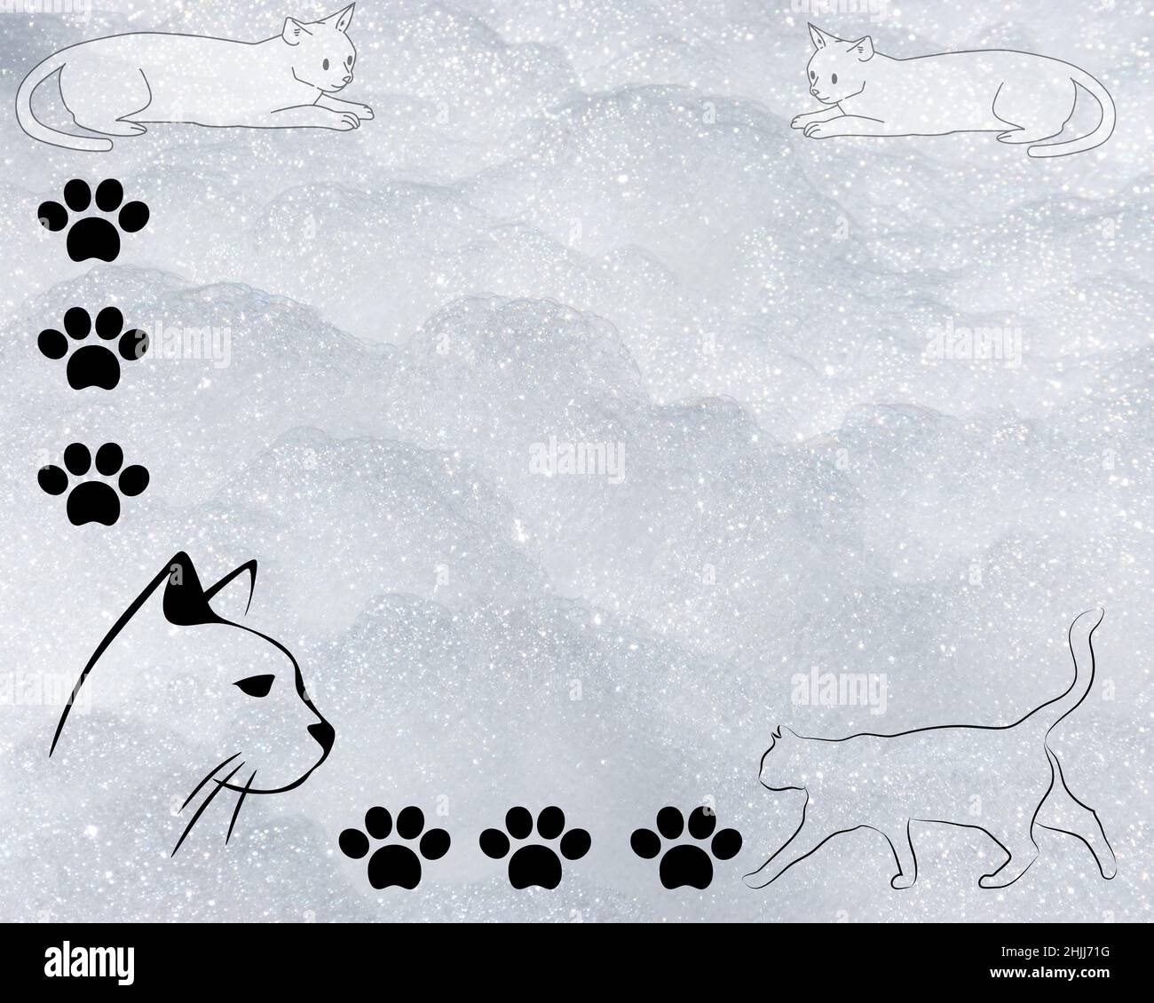 Silver gray abstract background texture with cat silhouettes and black