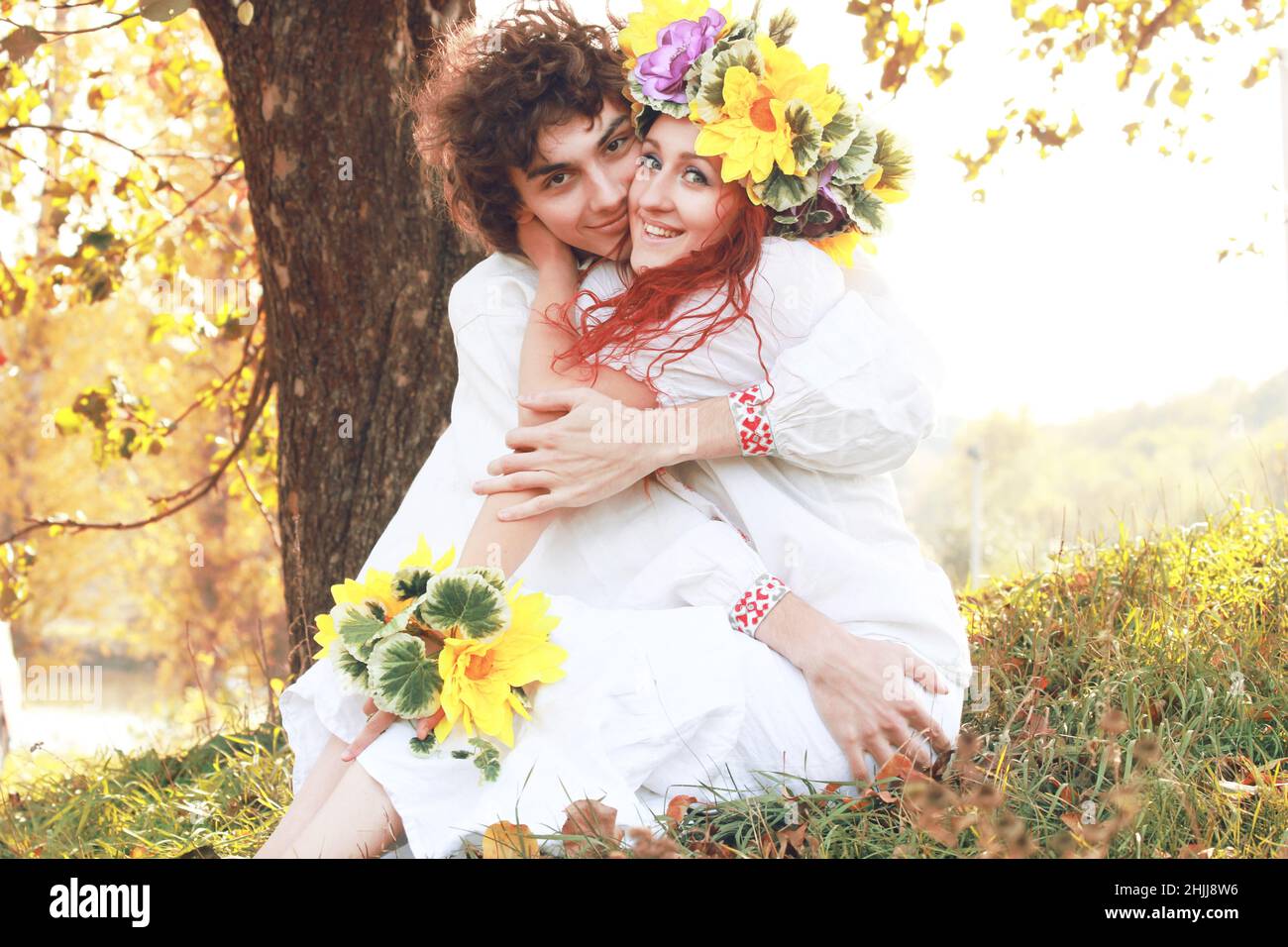 couple in love in national costumes, europe, traditional costumes for a ...