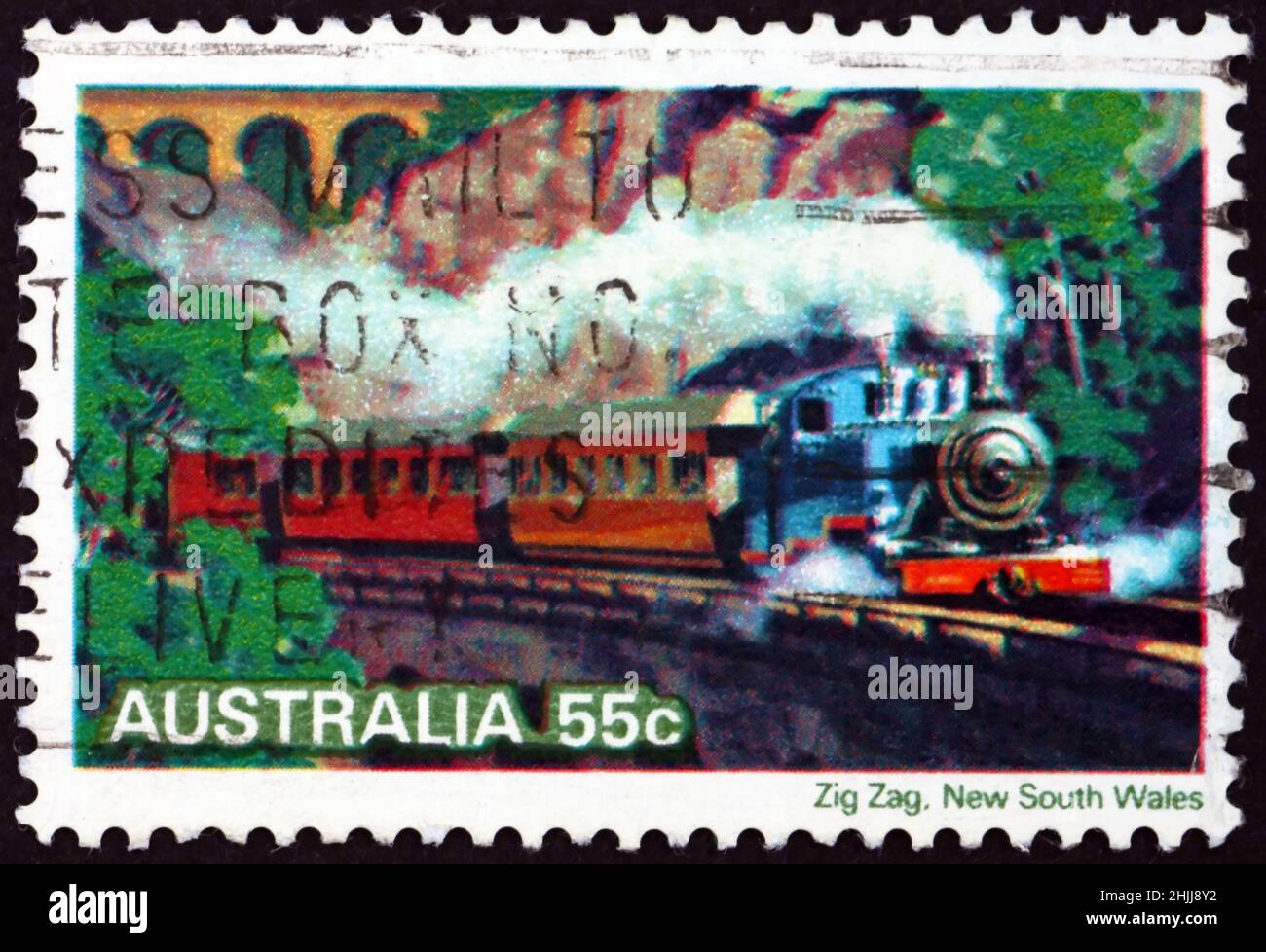 AUSTRALIA - CIRCA 1979: a stamp printed in Australia shows Zig Zag, Australian Steam Locomotive, circa 1979 Stock Photo