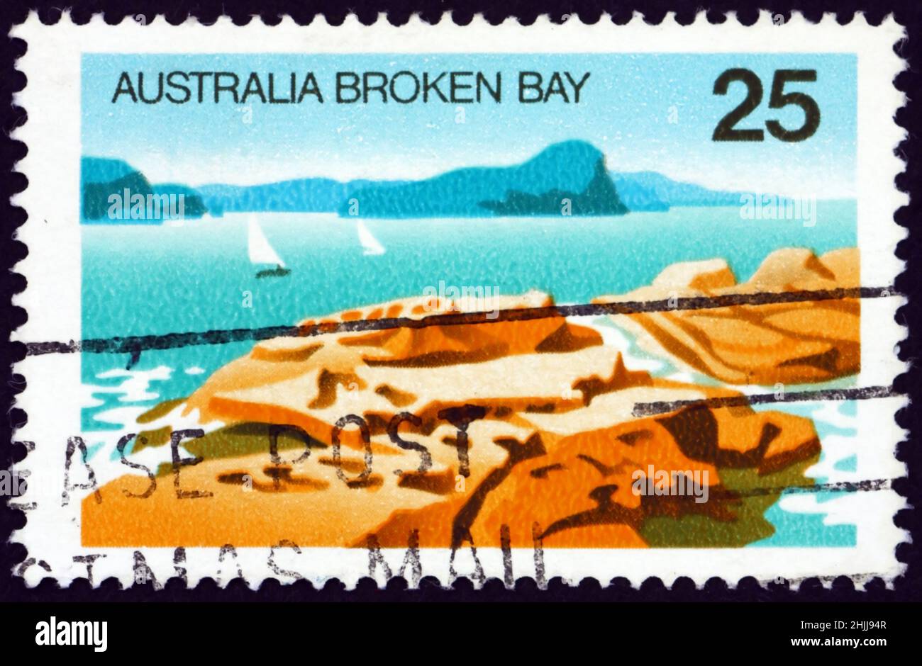 AUSTRALIA - CIRCA 1976: a stamp printed in Australia shows Broken Bay, New South Wales, is a drowned valley estuary located about 50 kilometres north Stock Photo