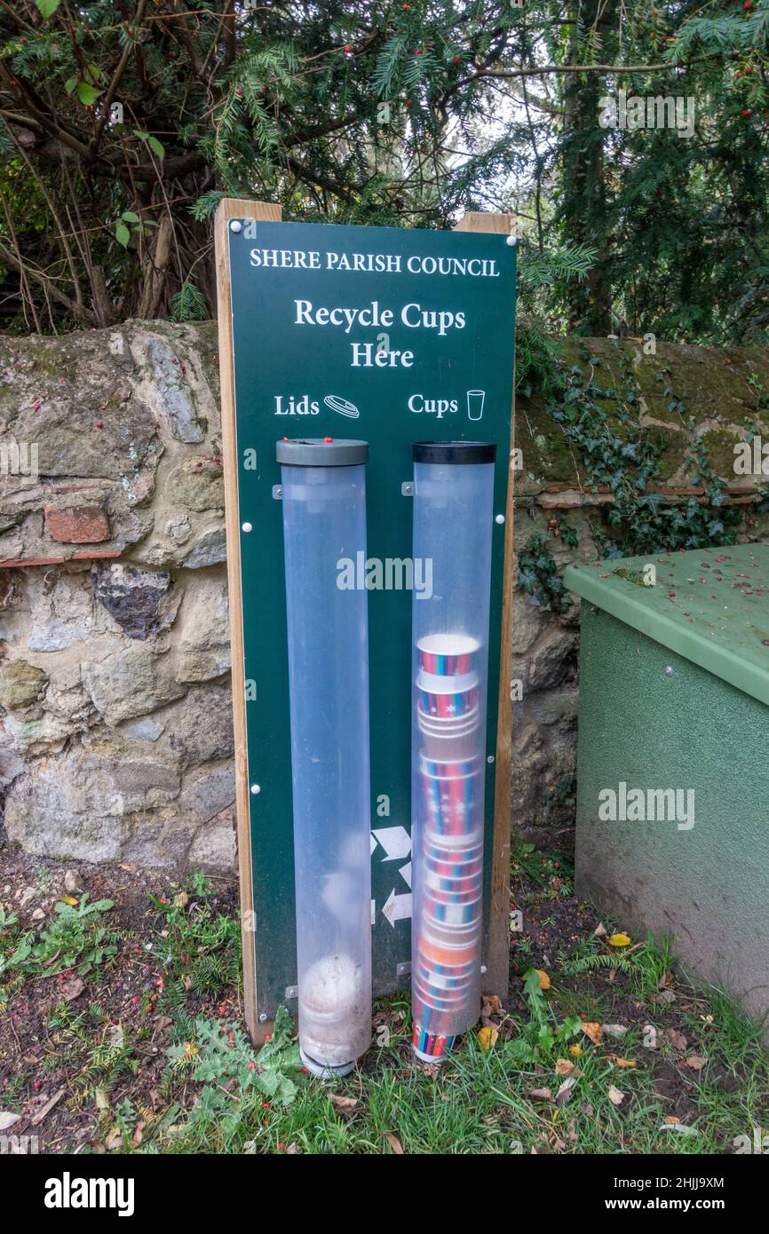 A coffee cup and lid recycling point in Shere,a beautiful