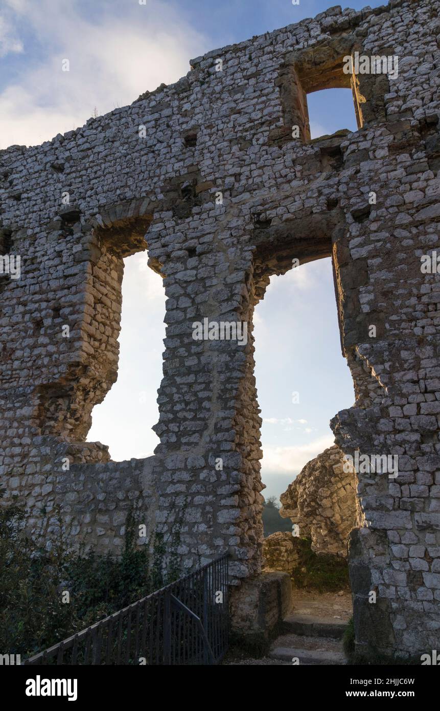 Medieval Castle of Crussol,Guilherang granges near Valence, Rhone Valley, Ardeche, Rhone ALpes, France, EUrope Stock Photo