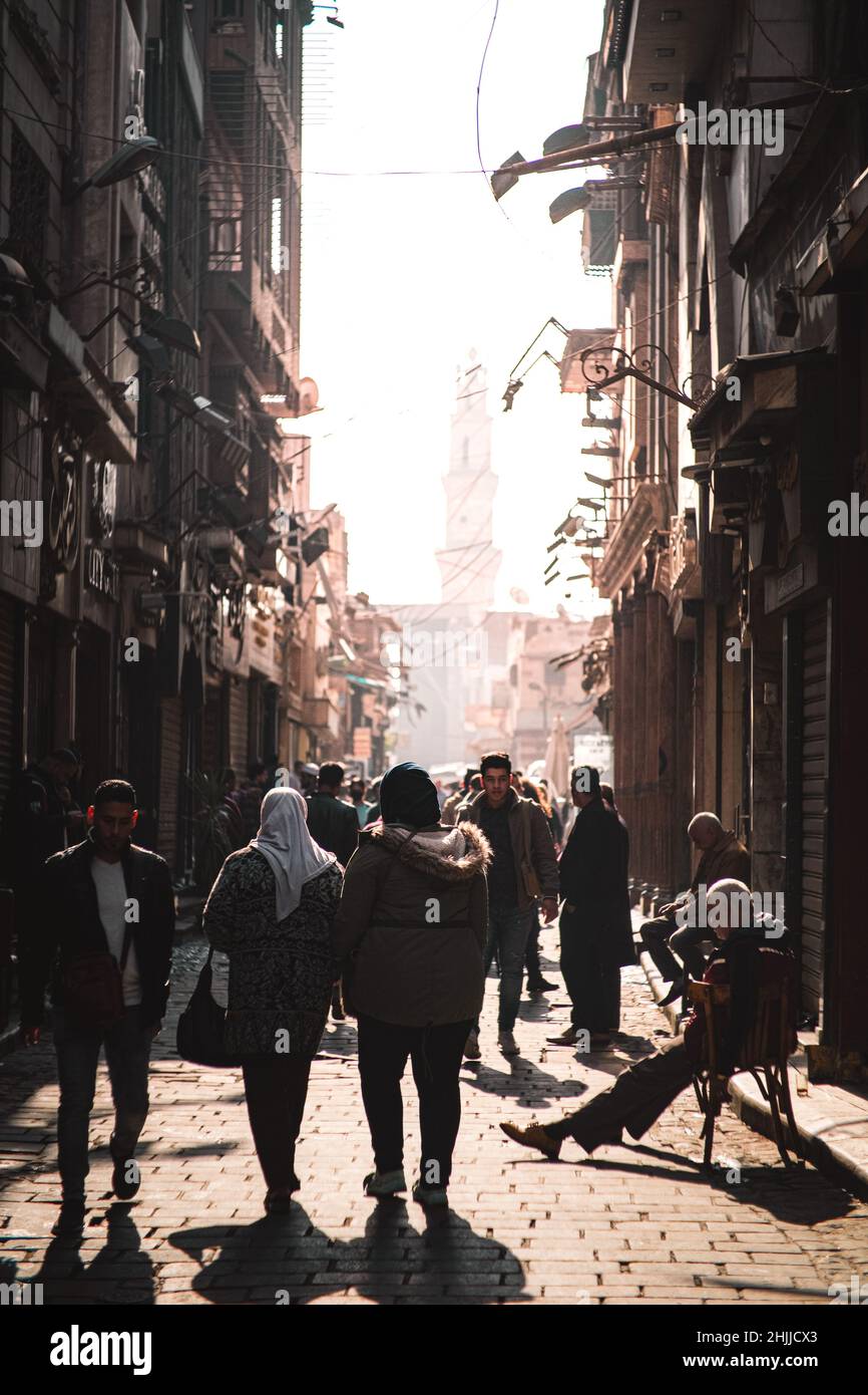 Cairo Egypt December 2021 Streets of cairo, egypt. People walking with
