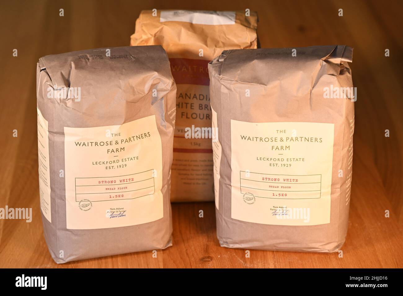 Waitrose and Partners Farm strong white and Canadian flour. London. UK