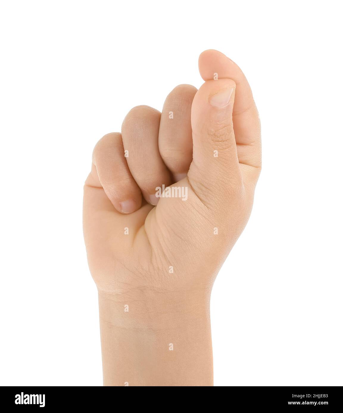 Child snapping fingers on white background Stock Photo