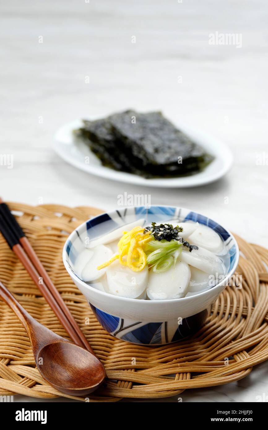 Tteokguk or Sliced Rice Cake Soup, Traditional Korean Dish Eaten During