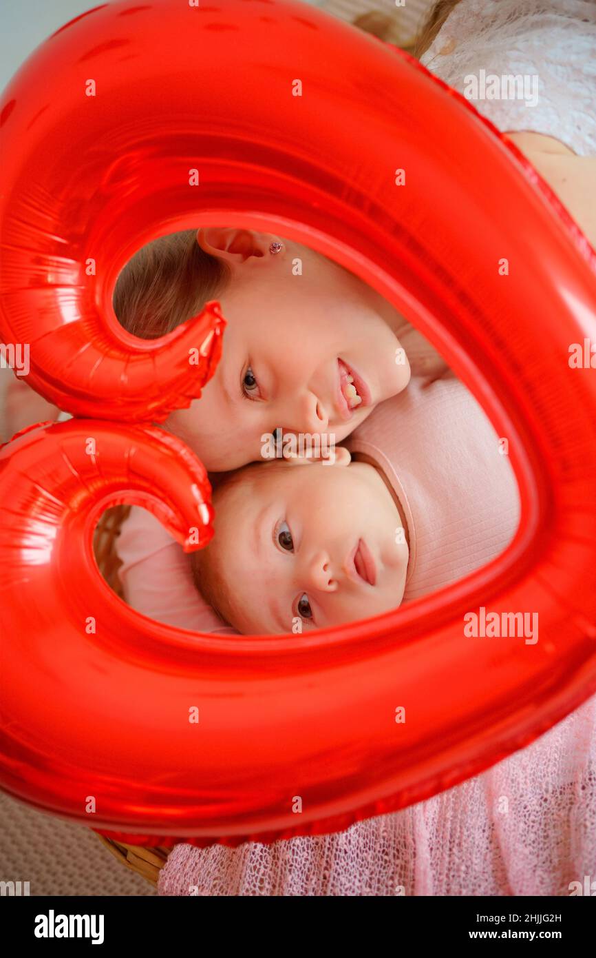 Valentine's Day, Children in a Heart Stock Photo