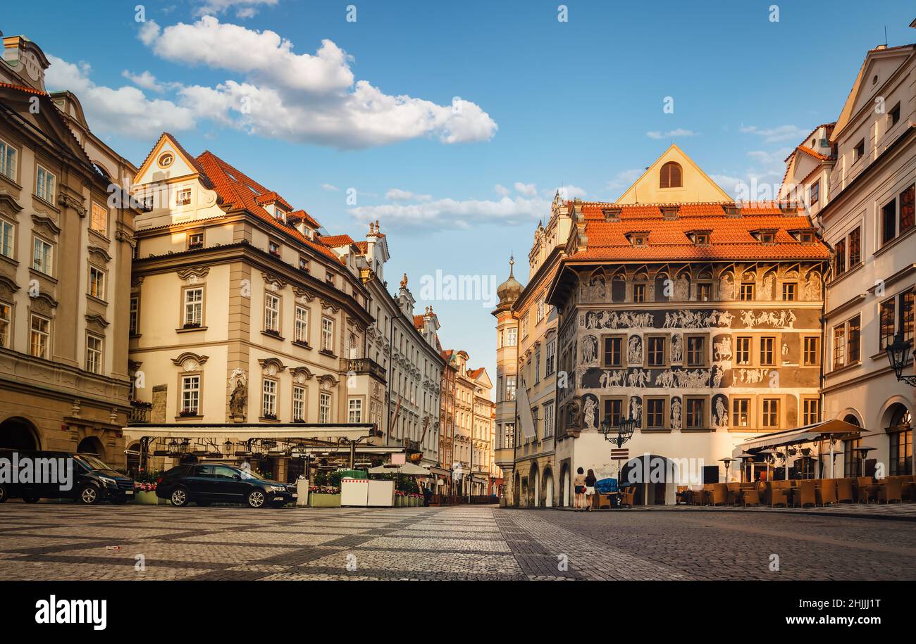 Old town square in Prague at sunrise Stock Photo