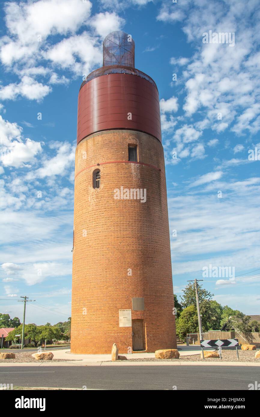 One of Australia's Big Things - The Big Wine Bottle, which one was a water tower in the Rutherglen wine region, Victoria Stock Photo