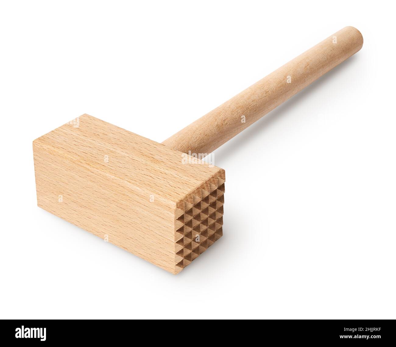 Isolated objects: traditional wooden meat tenderizer, kitchen utensil, on white background Stock Photo