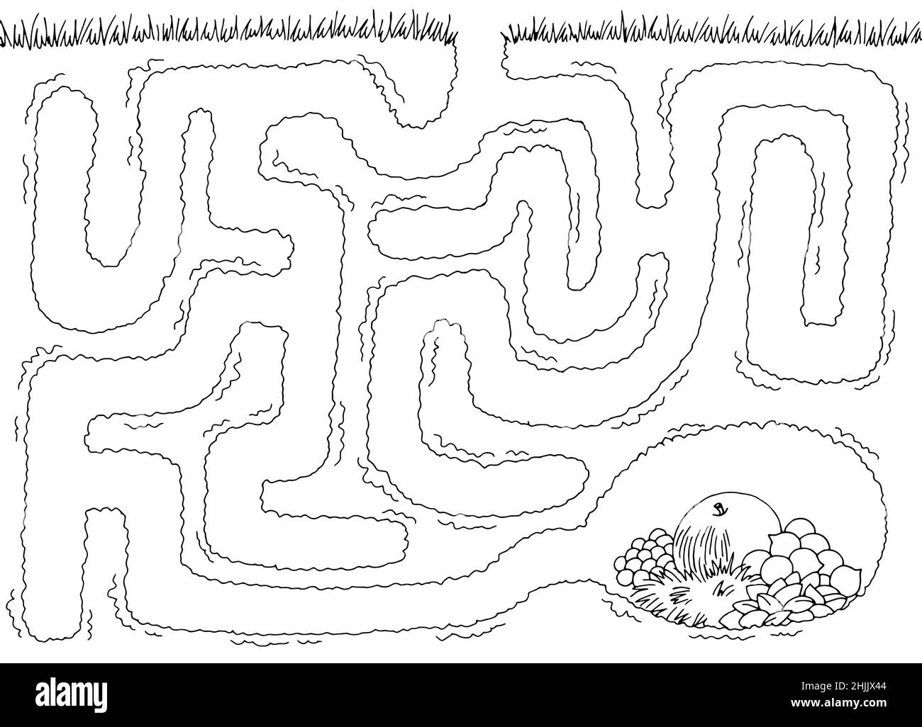 Burrow maze graphic black white sketch illustration vector Stock Vector