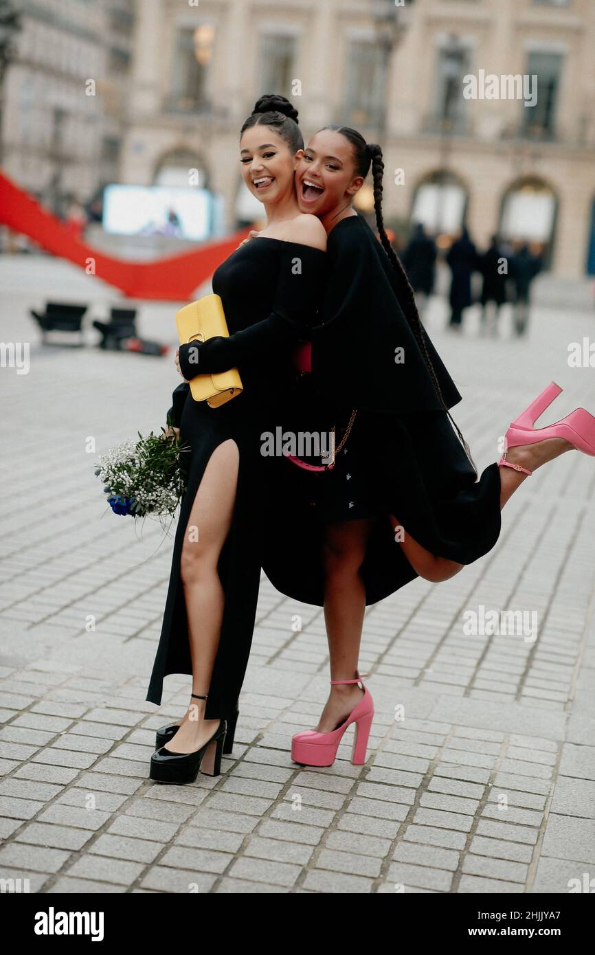Street style, Lena Mahfouf and Paola Locatelli arriving at Valentino