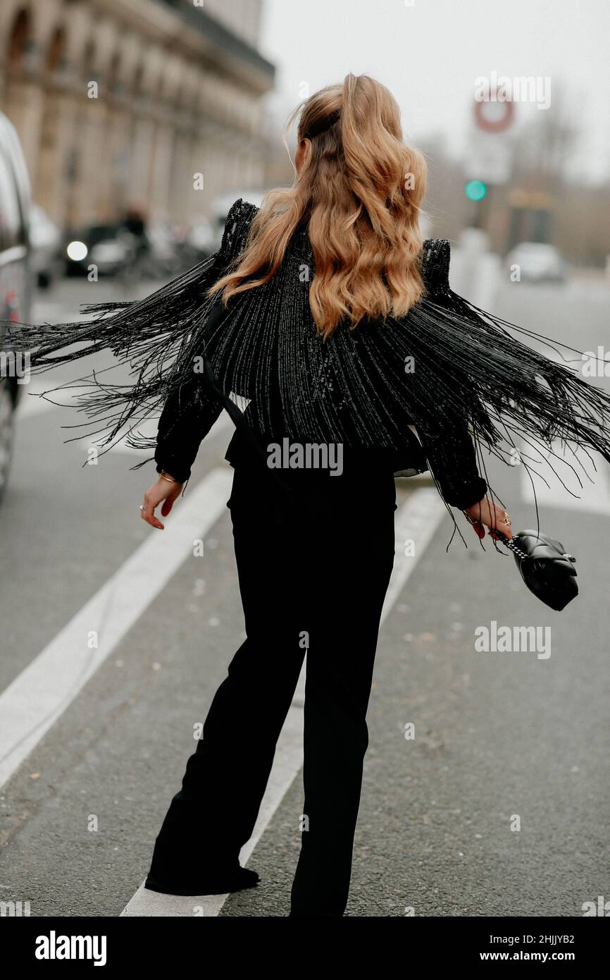 Street style, Maja Malnar arriving at Zuhair Murad Spring Summer 2022