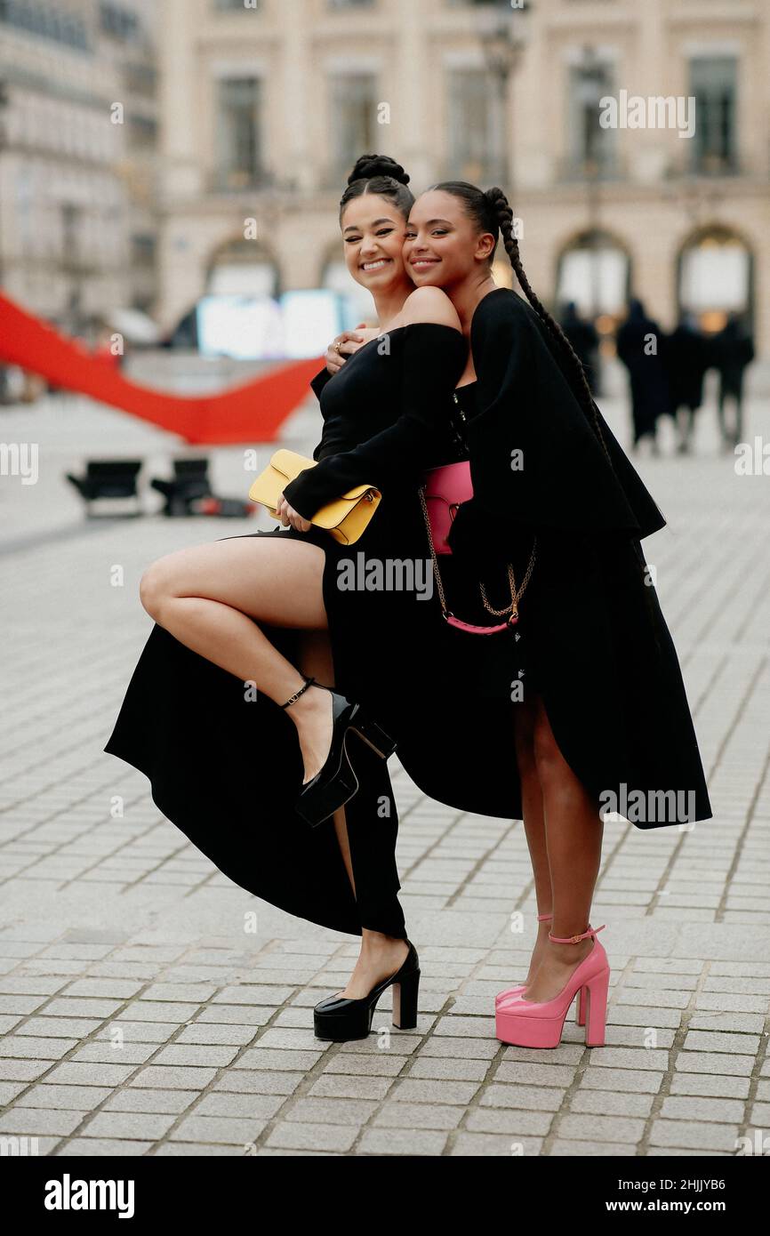 Street style, Lena Mahfouf and Paola Locatelli arriving at Valentino