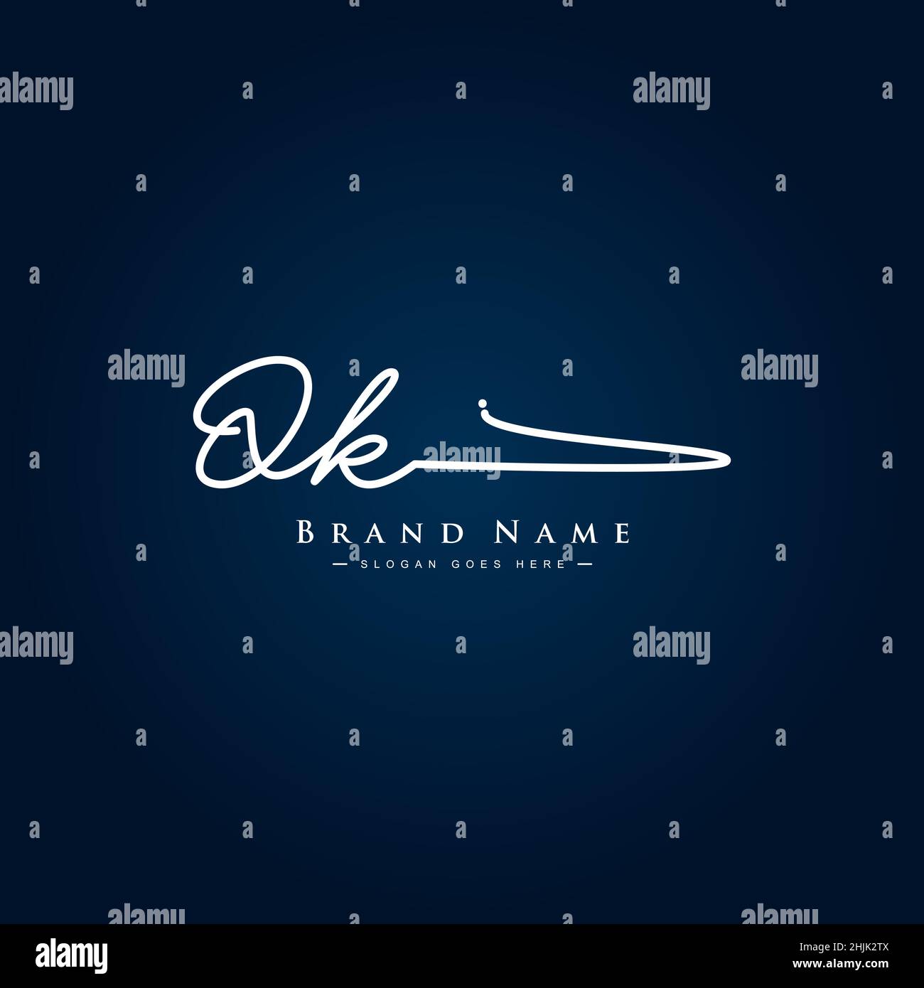 Initial Letter QK Logo - Handwritten Signature Logo - Simple Signature Logo in Handwriting style for Business Name Initials Stock Vector