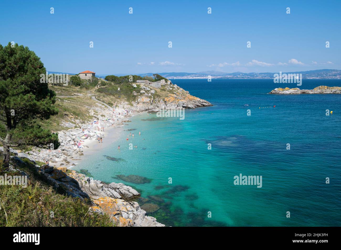 Beach and ocean landscape, Cies Islands, Pontevedra, Galicia, Spain Stock Photo
