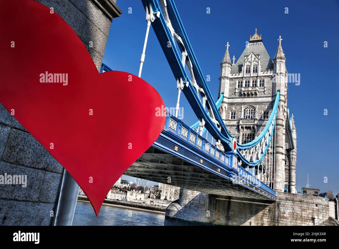 Tower Bridge against giant heart during Happy Valentine's Day in London, UK Stock Photo