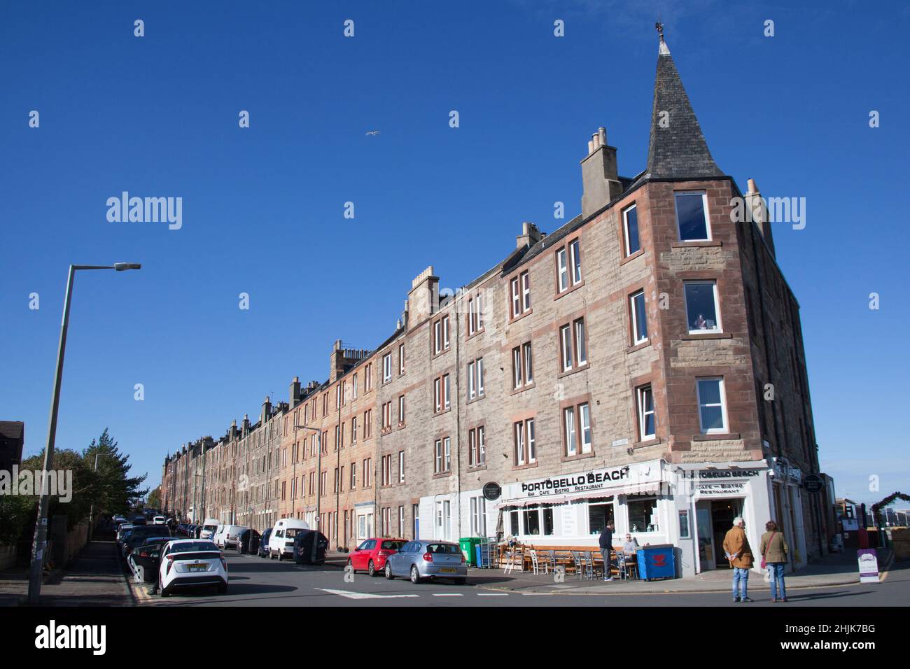 Buildings overlooking Portobello Beach, including a Bistro Cafe in