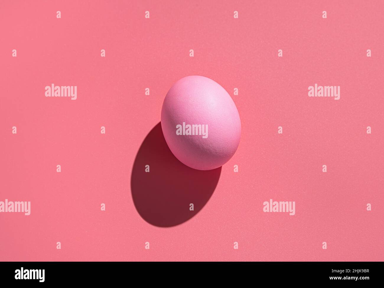 Pink egg on a pink background with a hard shadow. Abstract Easter background. Stock Photo