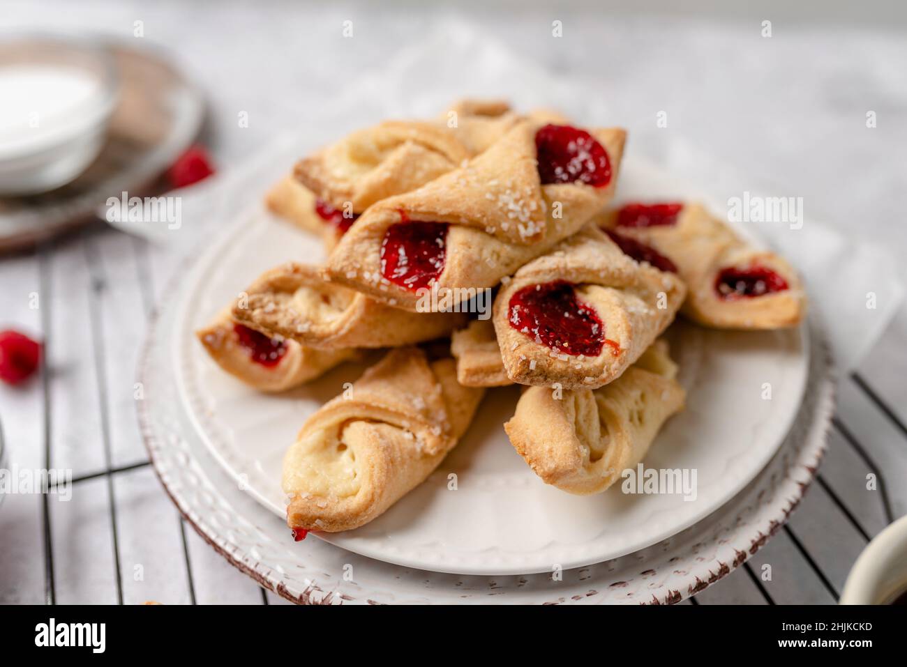 Kolacky with Cream Cheese and Raspberry. Pastry with jelly and cream