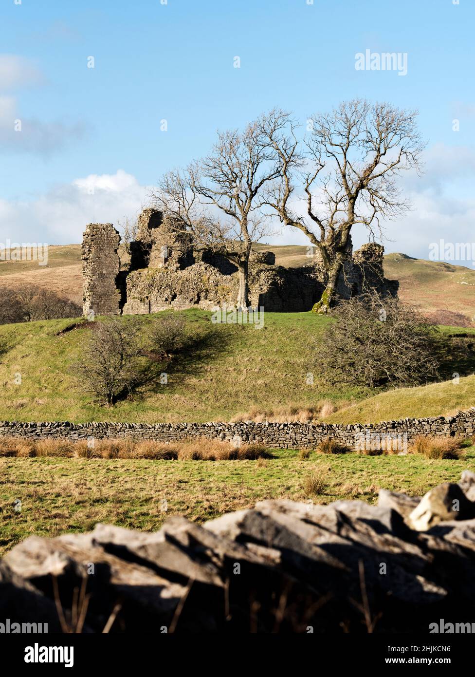 The ruins of Pendragon Castle in Mallerstang dale, Yorkshire Dales National Park, south of Kirkby Stephen, Cumbria. Stock Photo